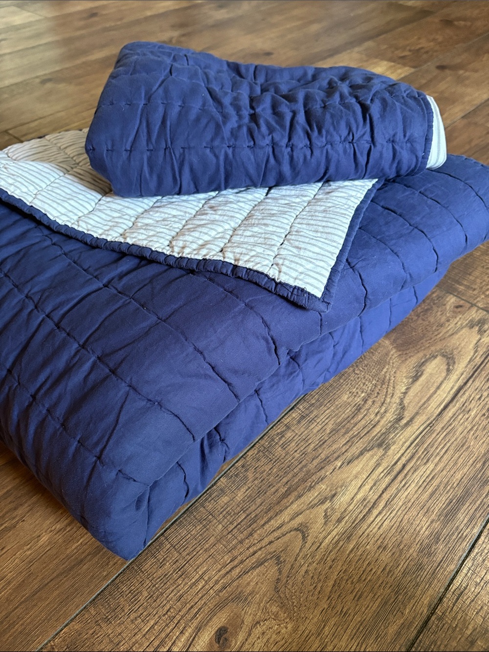 Pottery Barn Kids Twin Reversible Navy Quilt Bedding Set
